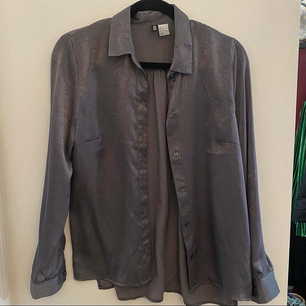 Metallic Silver Button Down - Picture 2 of 5
